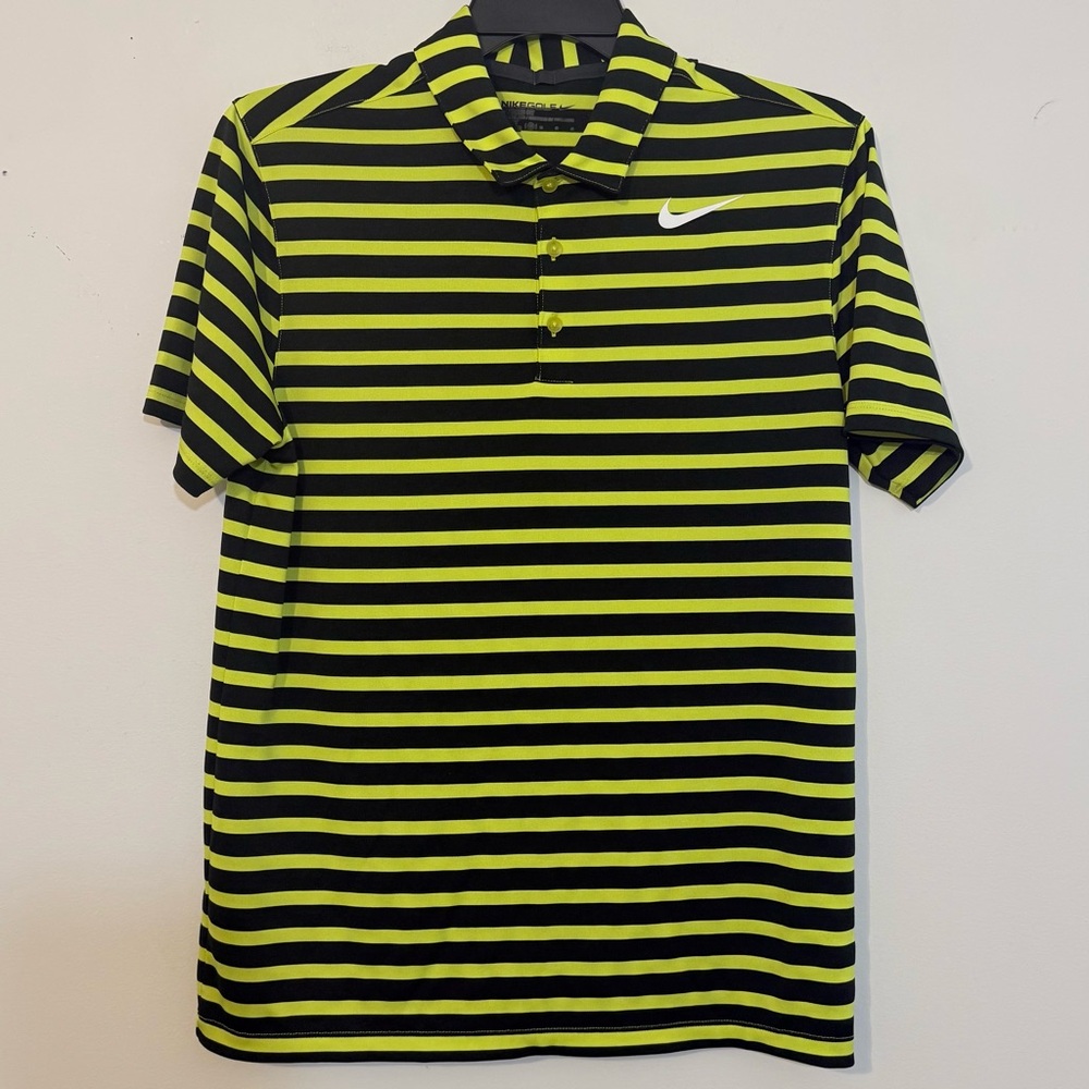 Nike Golf Dri-FIT Standard Fit Polo Mens M Black Volt Yellow Striped